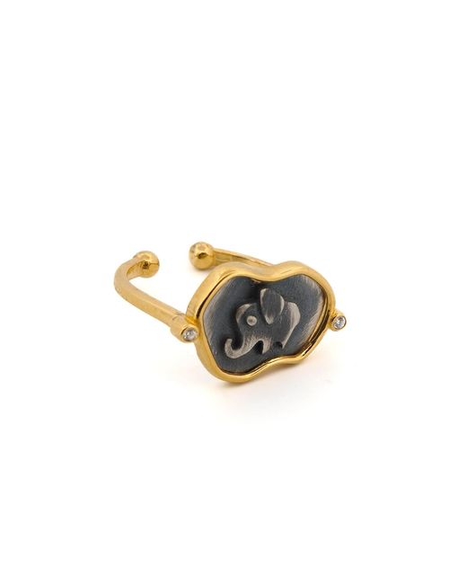 Ebru Jewelry Metallic Lucky Elephant Sterling Adjustable Signet Ring