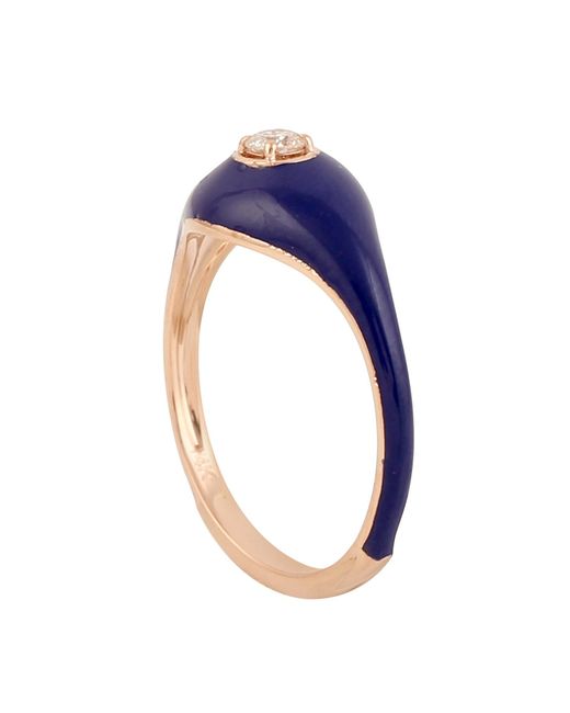 Artisan Blue Solid 14k Natural Diamond Solitaire Band Ring Enamel Jewelry