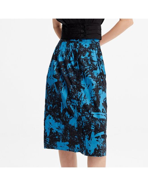 Smart and Joy Blue Buttoned Straight Skirt