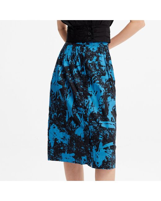 Smart and Joy Blue Buttoned Straight Skirt In Cotton