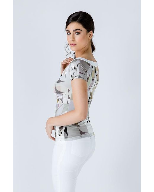 Conquista White Print Drape Neck Top