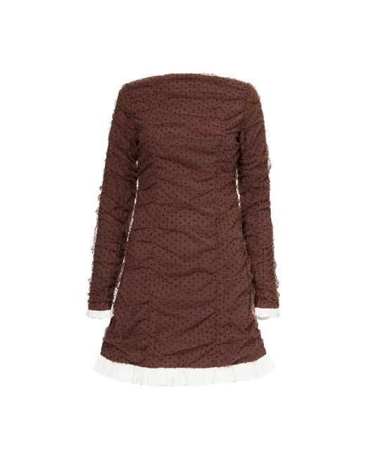 Amy Lynn Brown Edie Polka Swiss Dot Ruffle Hem Mini Dress