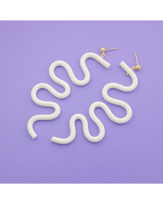 By Chavelli White Neutrals Small Tube Squiggles Dangly Earrings
