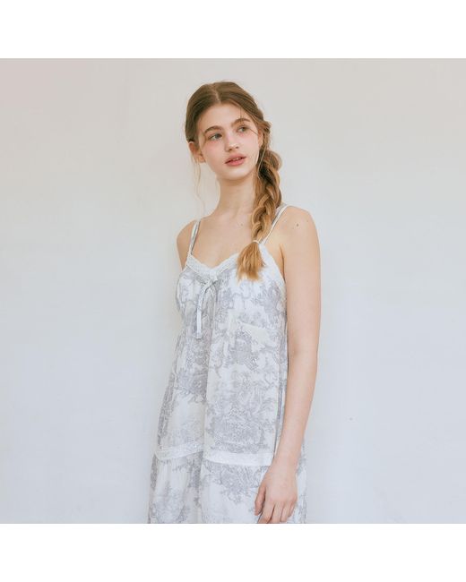 Luna Luz Gray French Toile Bamboo Rayon Nightdress With Built-In Bra Cups –