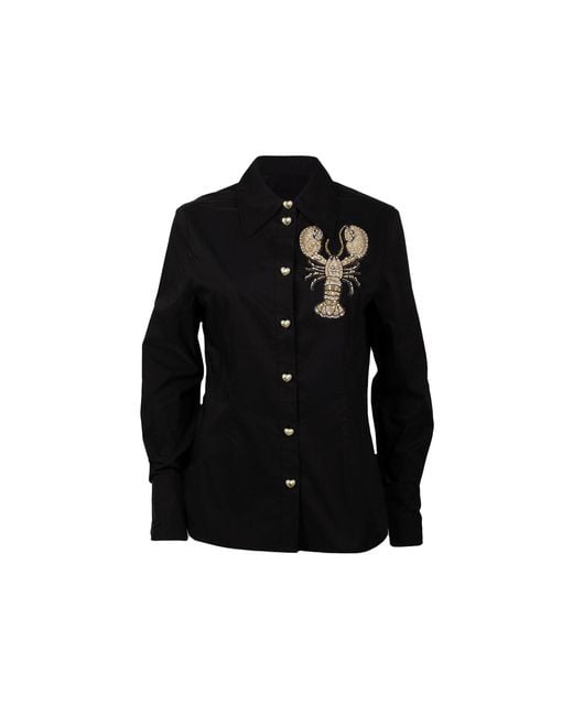 House of Laines London Black Laines Couture Tie Shirt With Embellished Lobster