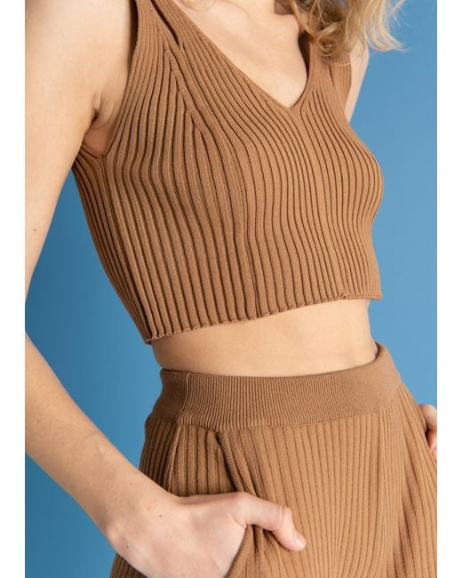 SALANIDA Brown Donna Ribbed Crop Top Caramel
