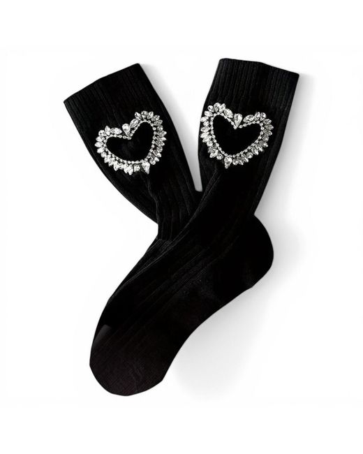 HIGH HEEL JUNGLE by KATHRYN EISMAN Black Gem Crystal Heart Sock