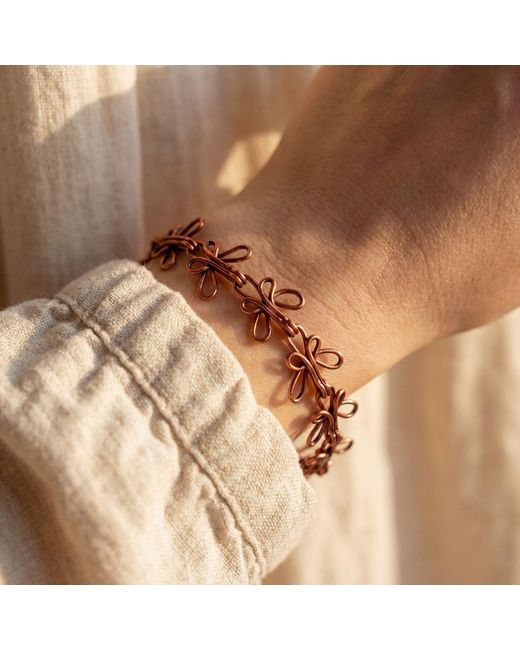 Anatoliacraft Red Solid Copper Butterfly Motif Link Bracelet for men