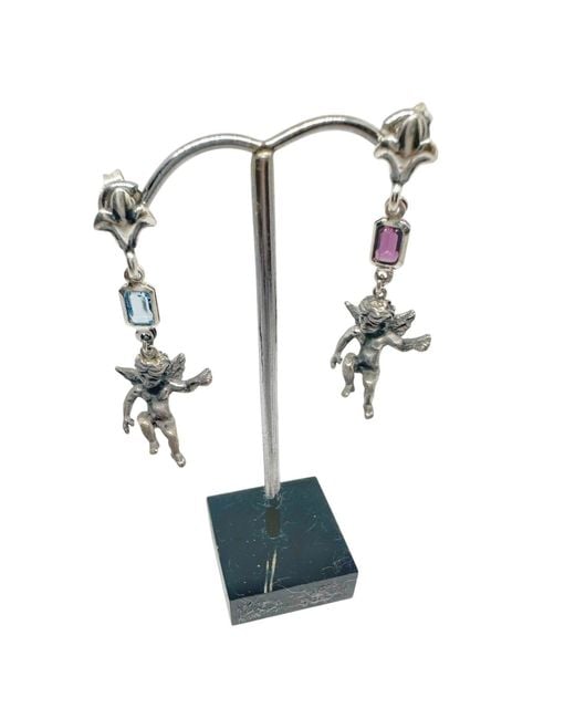 Tg-Jewellery by Tamara Gervasio Metallic One Of A Kind Ancient Cherub Earrings Sterling With Amethyst & Aquamarine