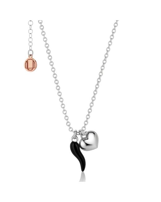 Unaloe Metallic Sterling Enamel Cornicello Necklace With Heart Charm – Handmade Italian Good Luck Symbol