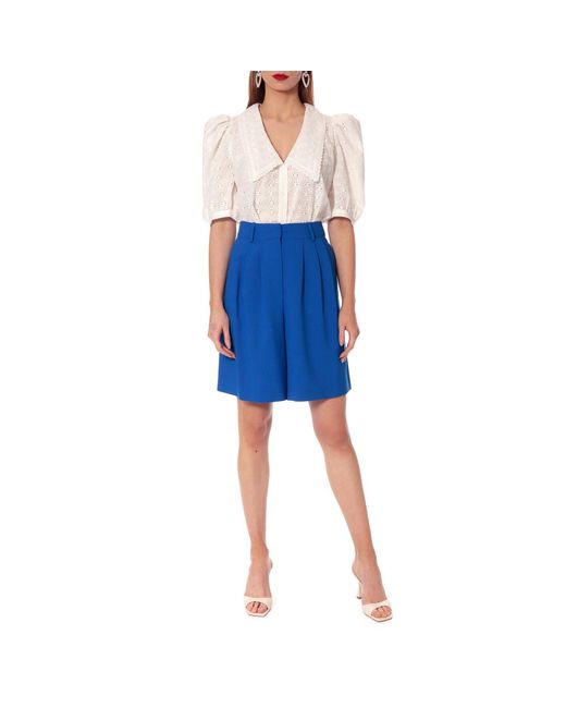 AGGI by HALEWSKI White Manola Cream Puffed Sleeves Embroidered Shirt