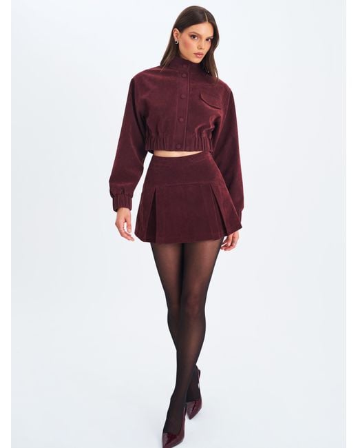 Miss Circle New York Purple Faryn Mahogany Vegan Suede Pleated A-Line Mini Skirt