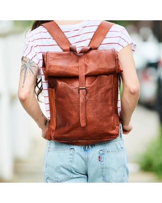 VIDA VIDA Brown Vida Vintage Leather Roll Top Backpack