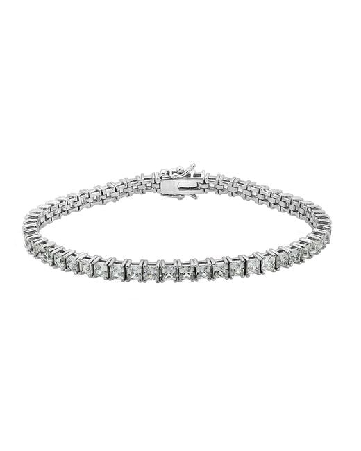 Diamonbliss Metallic Classic Three Millimeter Princess Cut Tennis Bracelet, Platinum