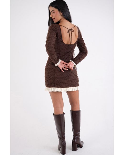 Amy Lynn Brown Edie Polka Swiss Dot Ruffle Hem Mini Dress