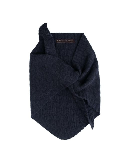 Paul James Knitwear Blue Merino Cashmere Textured Triangle Blythe Scarf