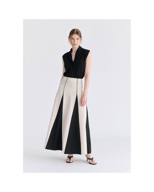 Paisie Multicolor Neutrals Contrast Details Maxi Skirt