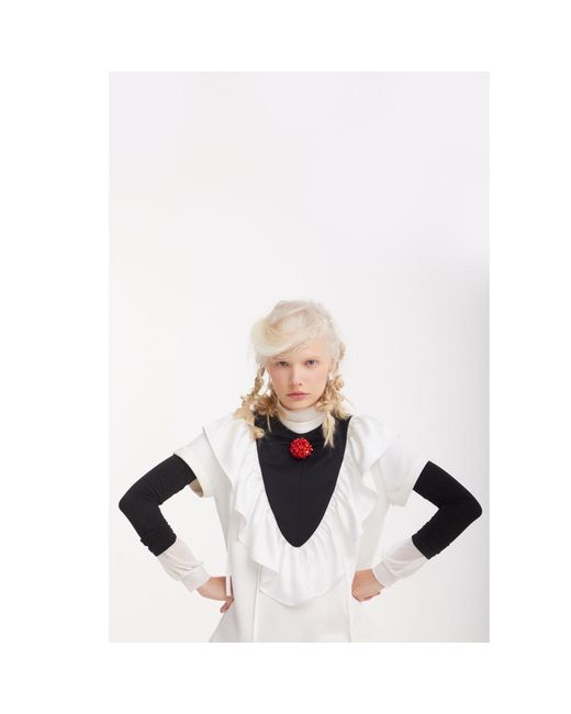 Julia Allert Blue Ruffled Bib Collar With Beaded Brooch –