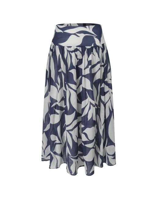 Smart and Joy Blue Midi Cotton Skirt With Leaf Print