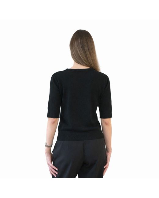 Nuvv Collection Black Cashmere And Wool Blend Short Sleeve Sweater – Premium Italian Yarn