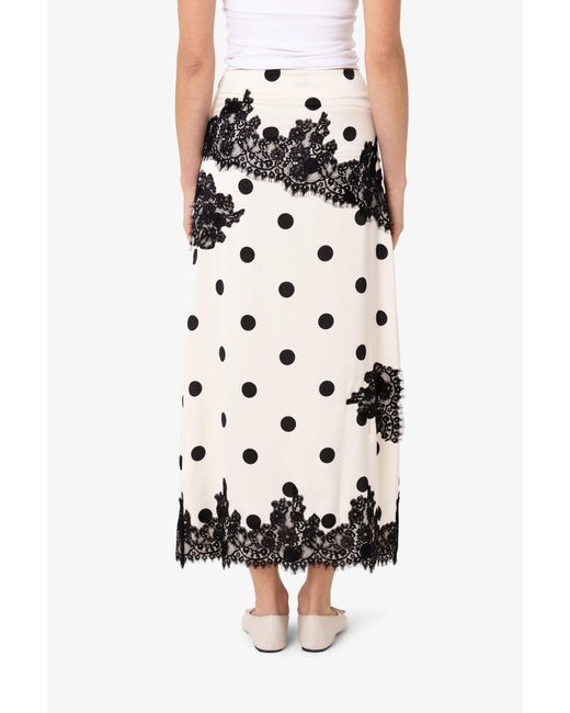 Amy Lynn Natural Verona Contrast Polka Dot Satin Midi Skirt