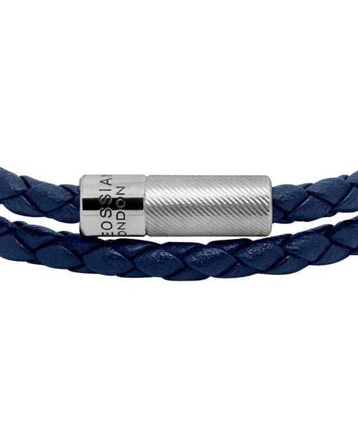 Tateossian Blue Pop Rigato Double Wrap Leather Bracelet for men