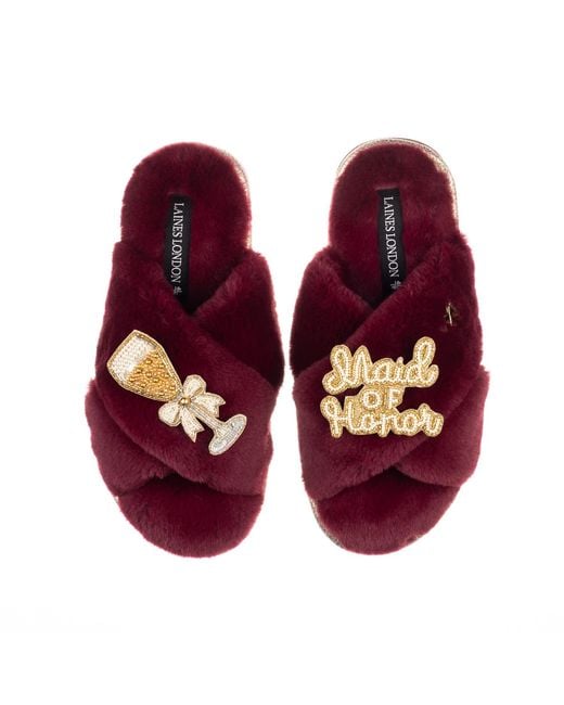 Laines London Purple Classic Laines Slippers With Maid Of Honor Brooches