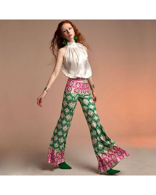 Beatrice von Tresckow Green Candy Bloom Stretch Bell Bottom Trousers