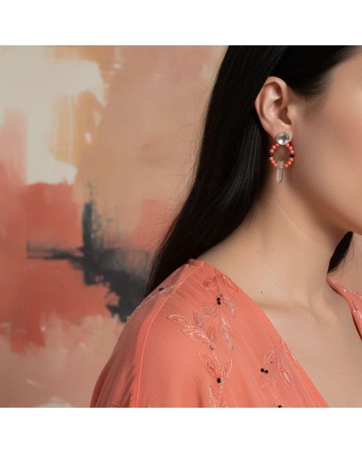 Way to Chic Red Quartz And Coral Earrings On Plated Studs