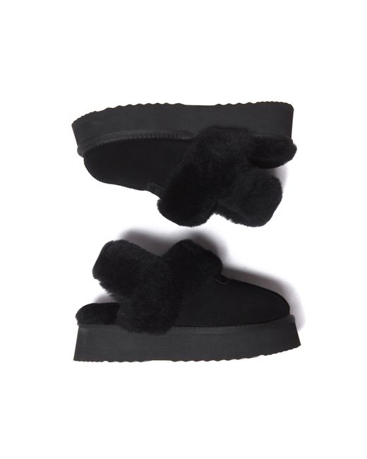 EverAu Australia Black Fantail Leather Slippers With Two Removable Straps