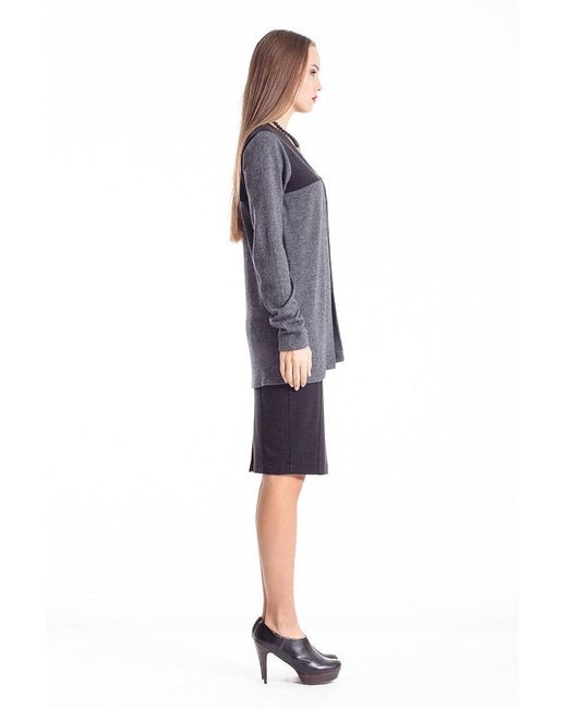 Conquista Black Wool Blend Block Colour Cardigan Anthracite