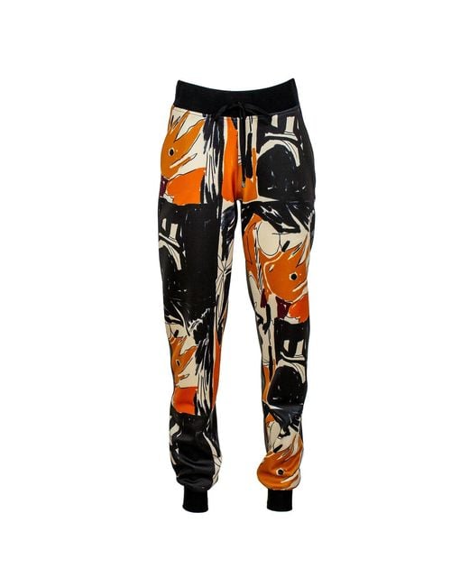 Lalipop Design Track Pants With Abstract Print Front & Black Vegan Leather