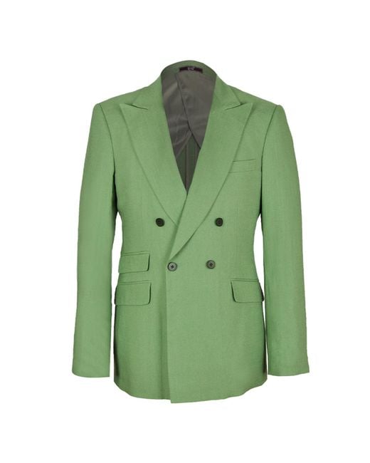 DAVID WEJ Green Hugo Linen Double Breasted Suit for men