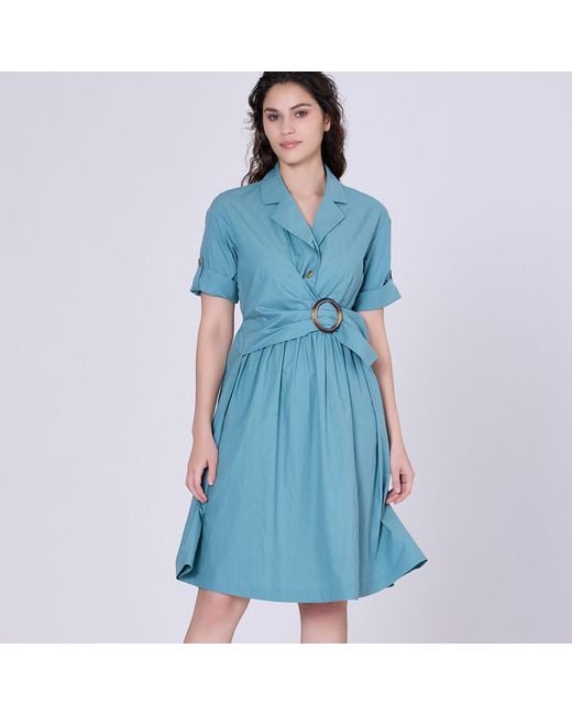 Smart and Joy Blue Shirt Dress With Asymmetric Belt Panel