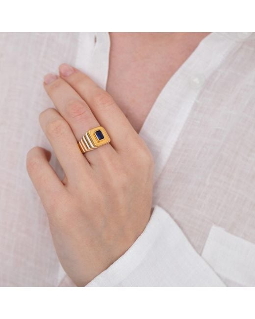 LINYA JEWELLERY Metallic Octagon Stone Enamel Signet Ring