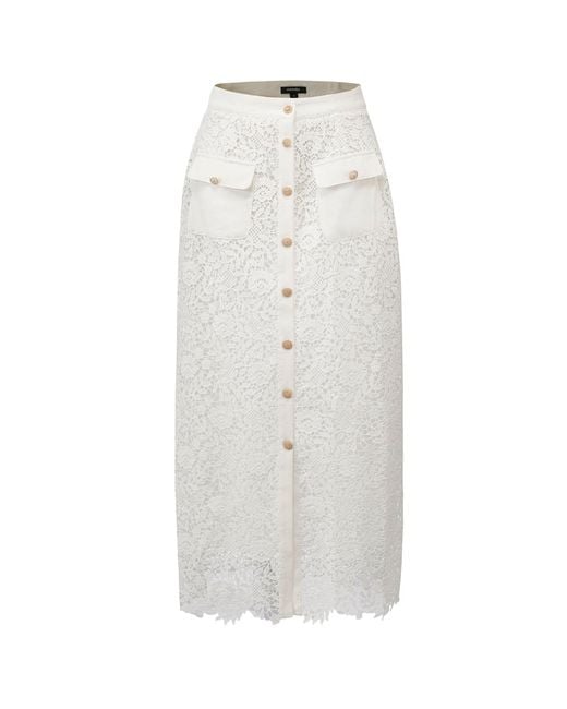 Smart and Joy White Lace And Center Buttons Straight Midi Skirt