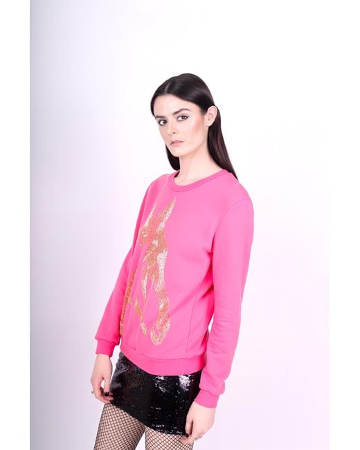 Any Old Iron Pink Horse Head Beaded Sweatshirt