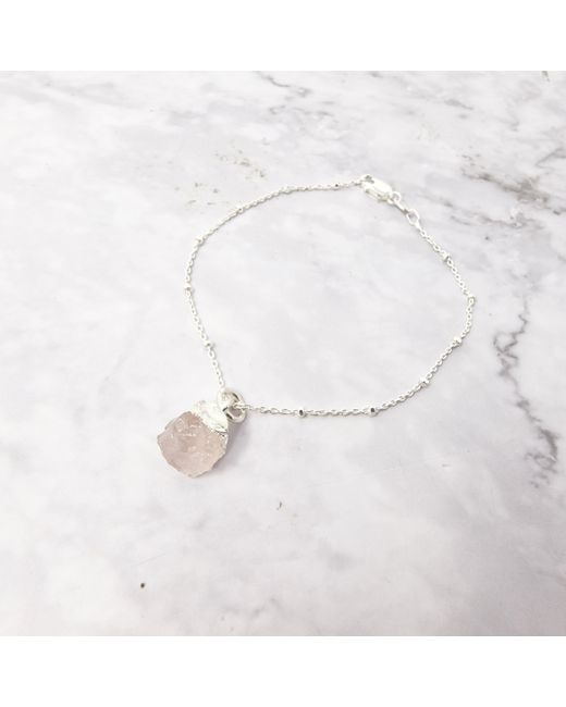 Harfi White Raw Rose Quartz Birthstone Sterling Bracelet