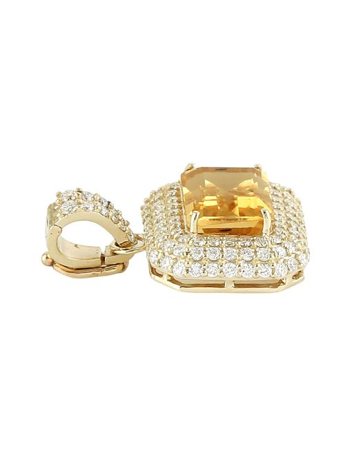 Artisan Metallic Emerald Cut Citrine & Diamond Halo Pendant