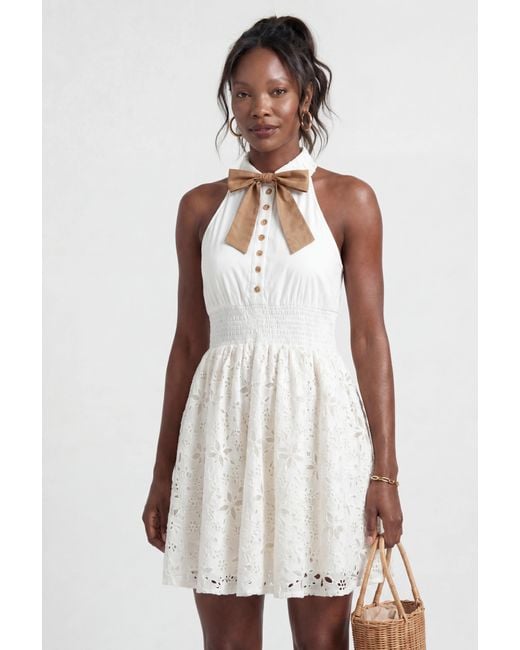 The Gt Atelier White Neutrals Bow Detail Summer Dress