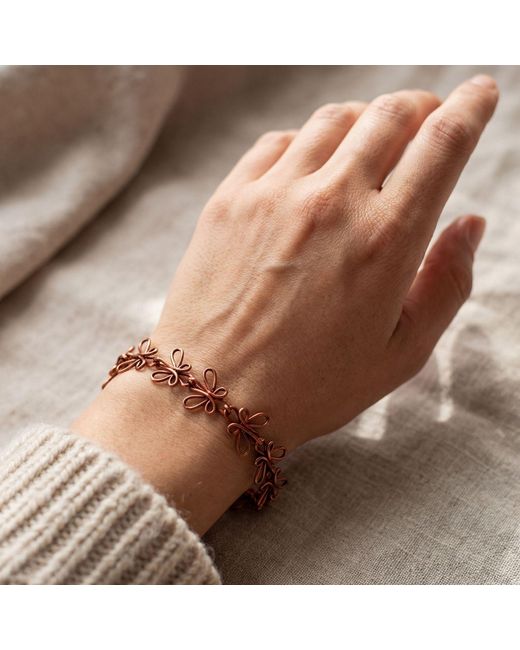 Anatoliacraft Red Solid Copper Butterfly Motif Link Bracelet for men