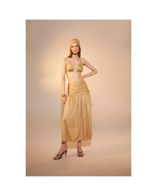 NAZLI CEREN Natural Birdie Rouched Maxi Skirt