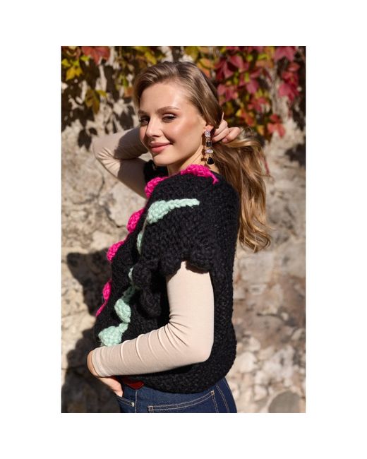 Saachi Black Multi Chunky Knit Sweater Vest