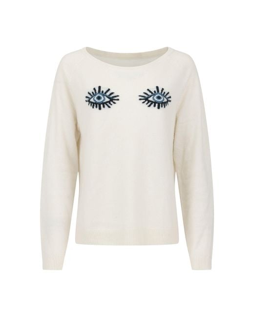 Catnip and Seaweed White Evil Eye Cashmere Sweater