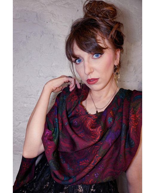 Natalia Petruch Red Botanical Silk And Wool Scarf