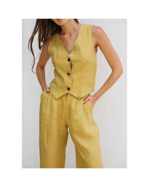 Larsen and Co Yellow Pure Linen Valencia Waistcoat In Chartreuse