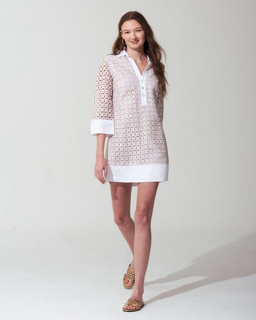 MARICEL White Petalo Sangallo Linen Mini Dress