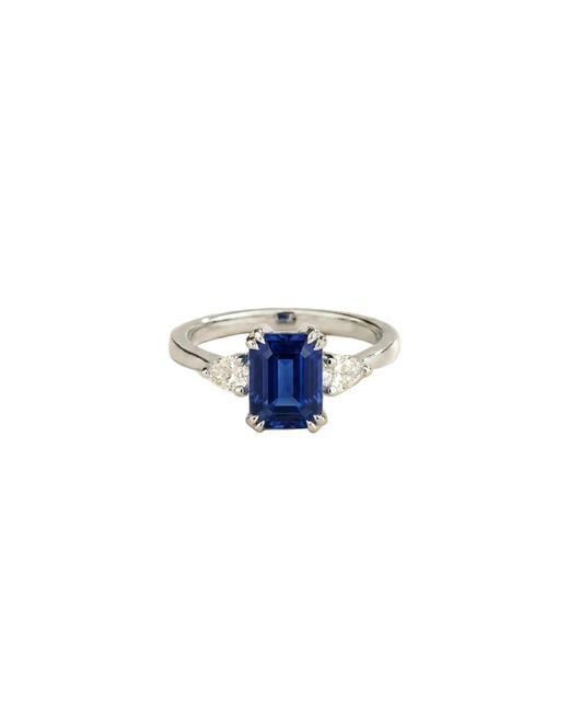 Juvetti Blue Ailes Sapphire Emerald-Cut Ring With Pear Side Diamonds