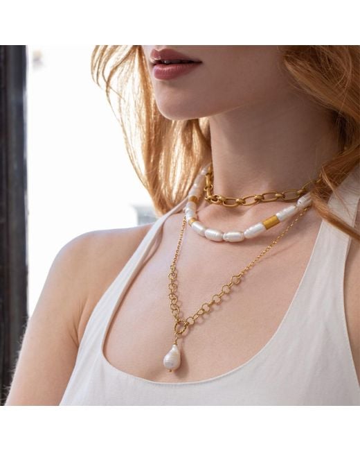 LINYA JEWELLERY Metallic Natural Baroque Pearl Necklace
