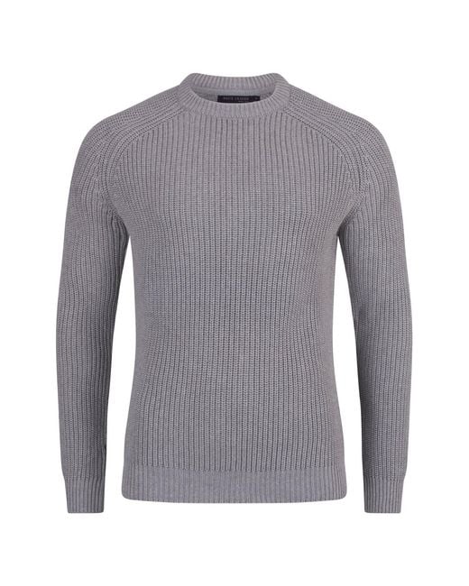 Paul James Knitwear Gray Heavyweight Cotton Clark Fisherman Rib Knit Jumper for men